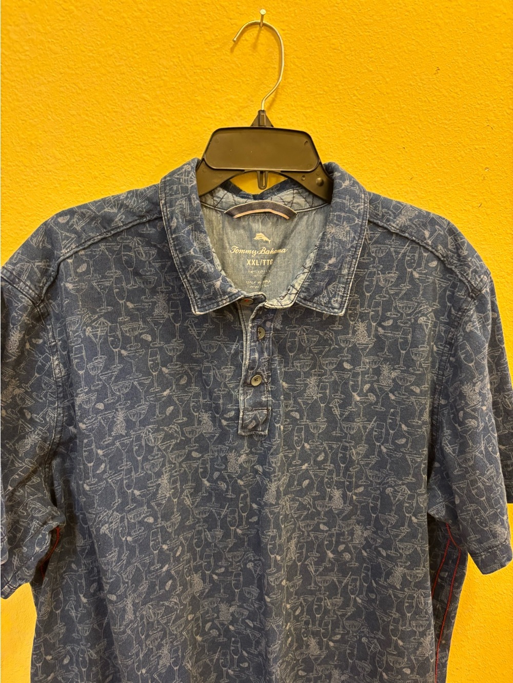 Tommy Bahama Denim Blue Short-Sleeve Polo with Cocktail Print